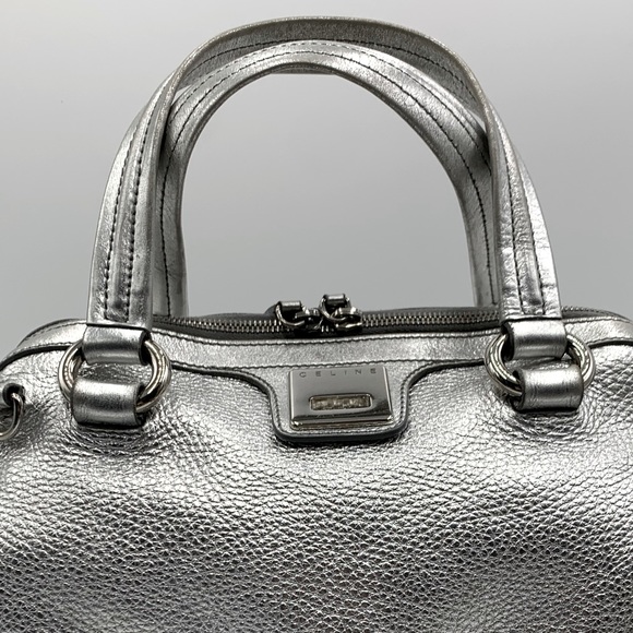 Auth Celine Silver Metallic Pebble Grain Leather Handbag - Picture 4 of 12